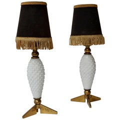 Vintage Pair of Italian Brass and Glass Table Lamps