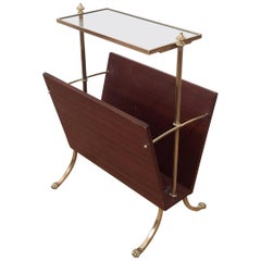 Mahogany and Brass Magazine Rack with Claw Feet by Maison Jansen