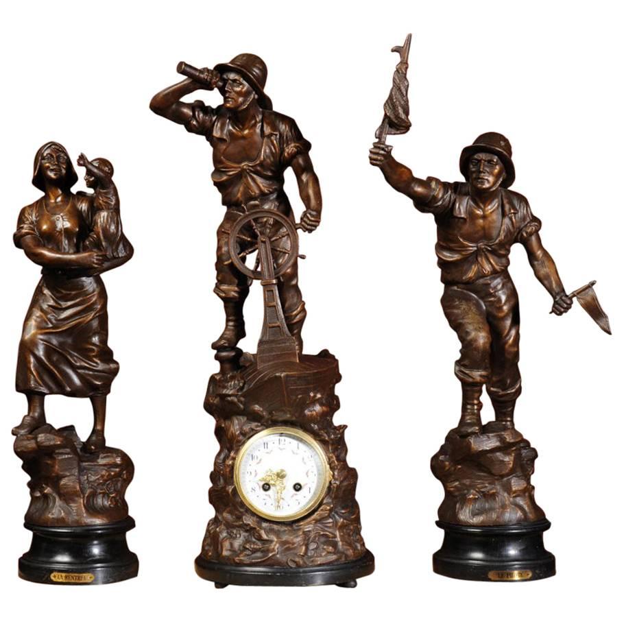 Antique French Figural Clock Set after Xavier Raphanel