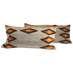 Used Navajo Indian Weaving Geometric Pillows, Pair