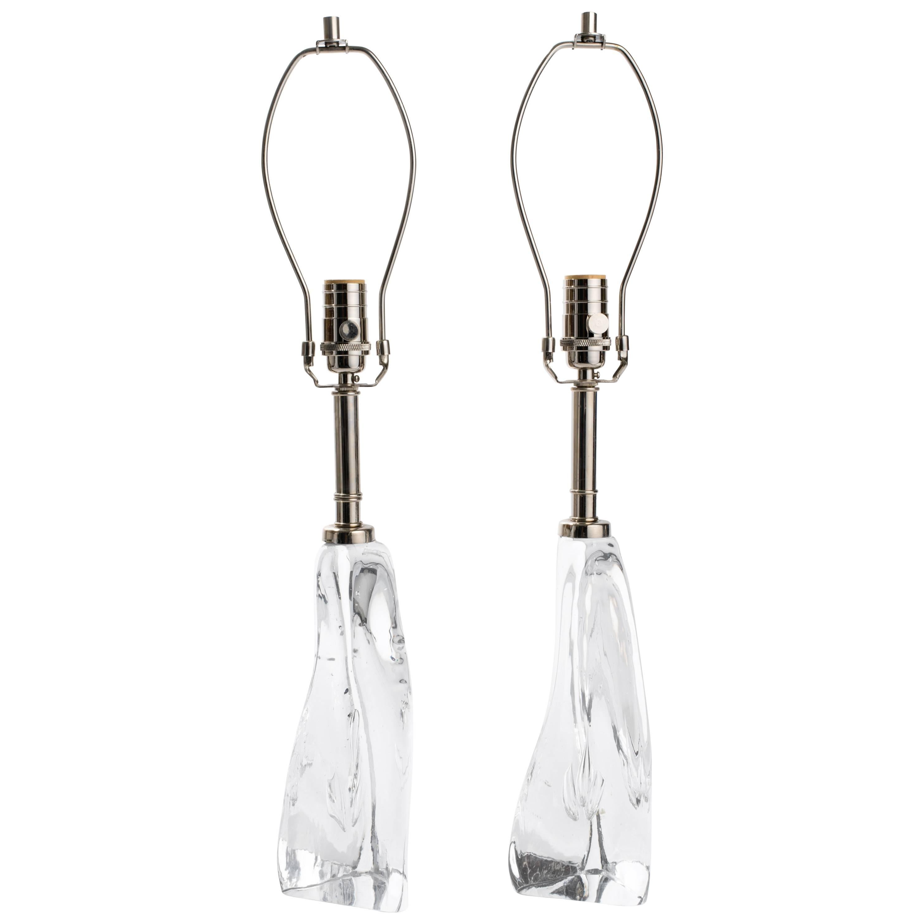Pair of Clear Art Glass Lamps