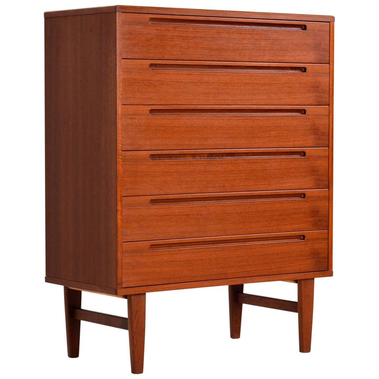 Nils Jönsson HJN Danish Teak Highboy Dresser with Recessed Pulls at 1stDibs
