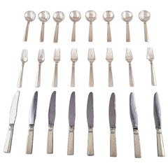 Vintage Georg Jensen Sterling Silver Block/Acadia Just Andersen Cutlery Set of 24 Parts
