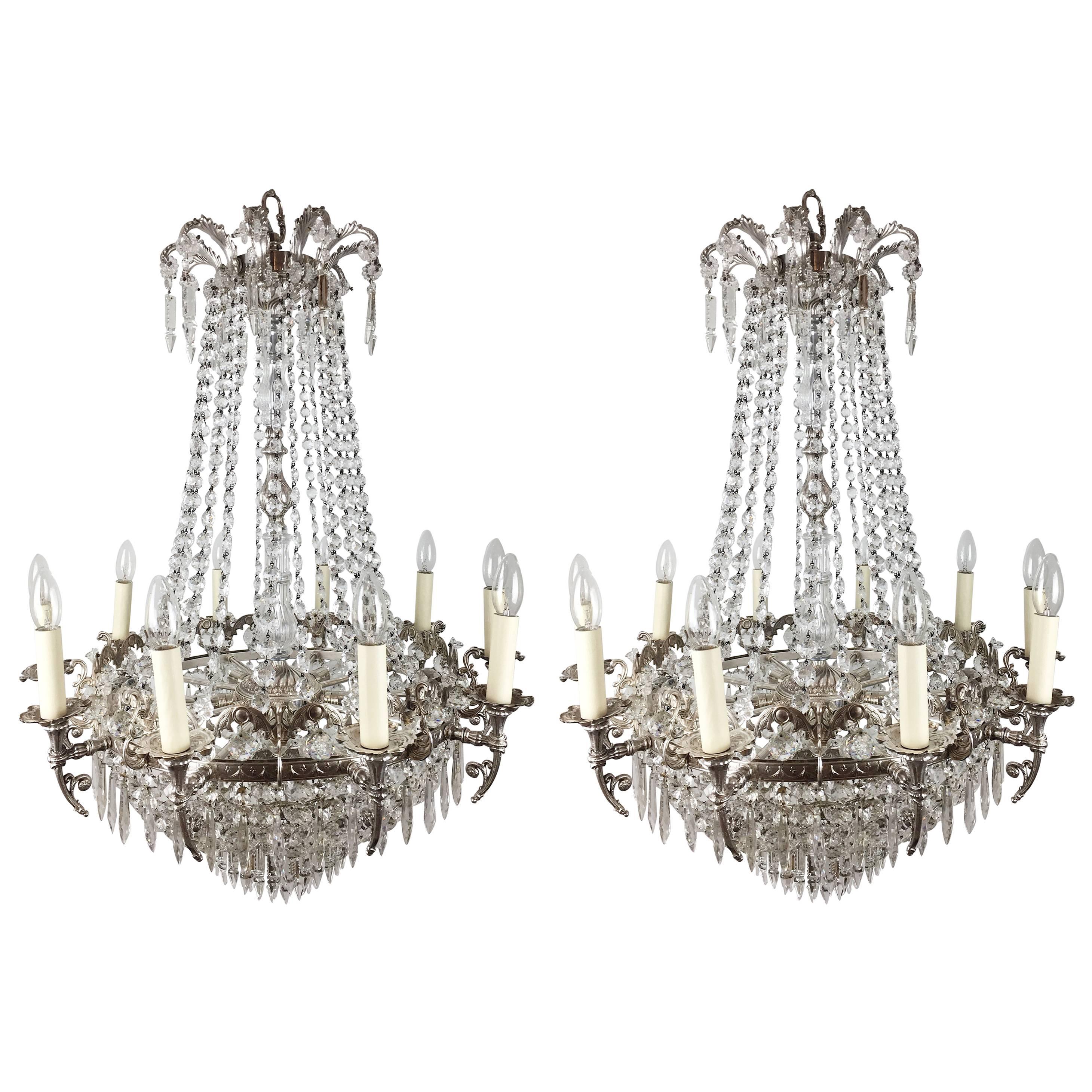 Pair of Late 19th Century Silvered Brass Bag and Swag Chandeliers For Sale