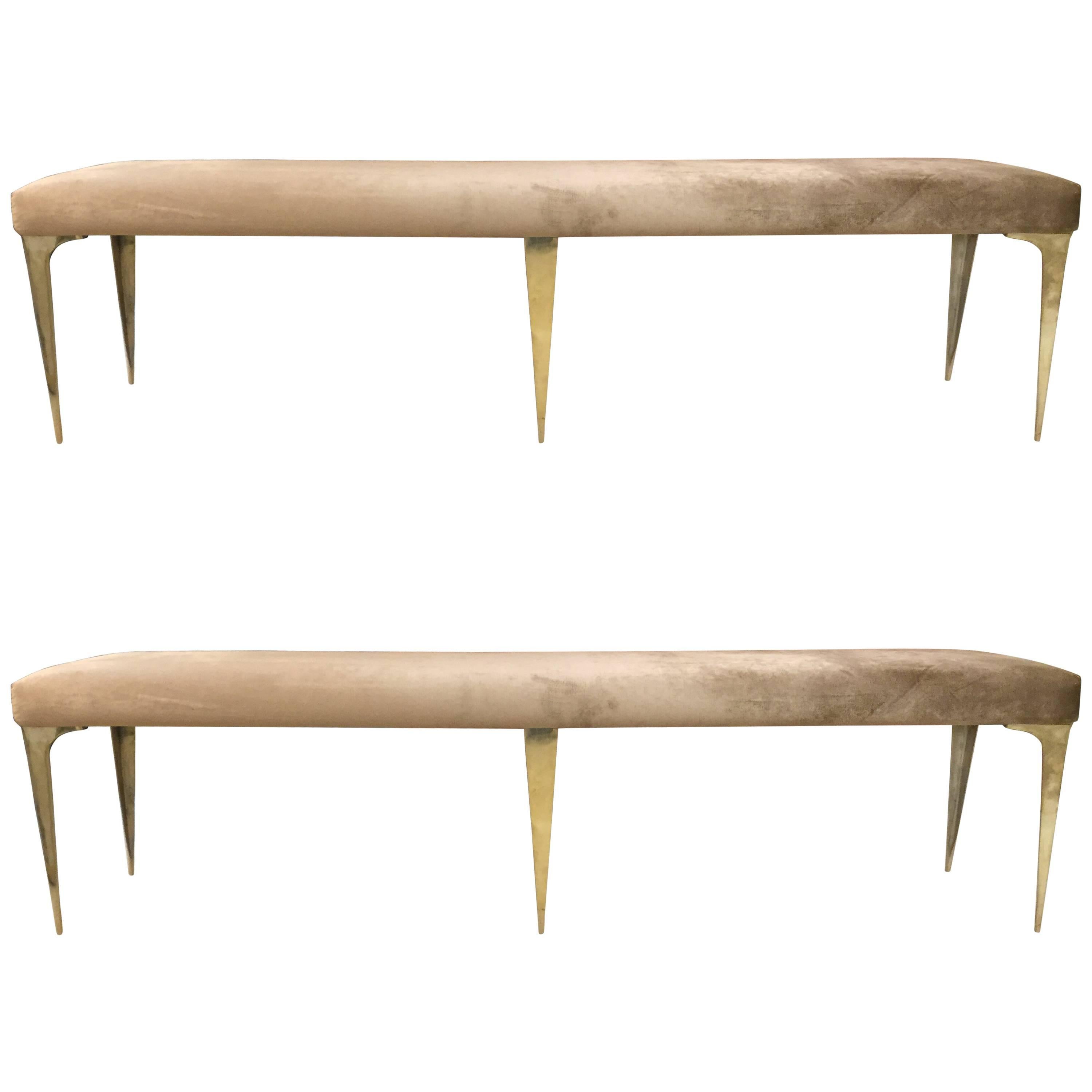  Italian Bench Bronze Legs Velvet Upholstery