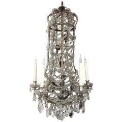 Antique Unusual Silvered Baguès Crystal Beaded Chandelier