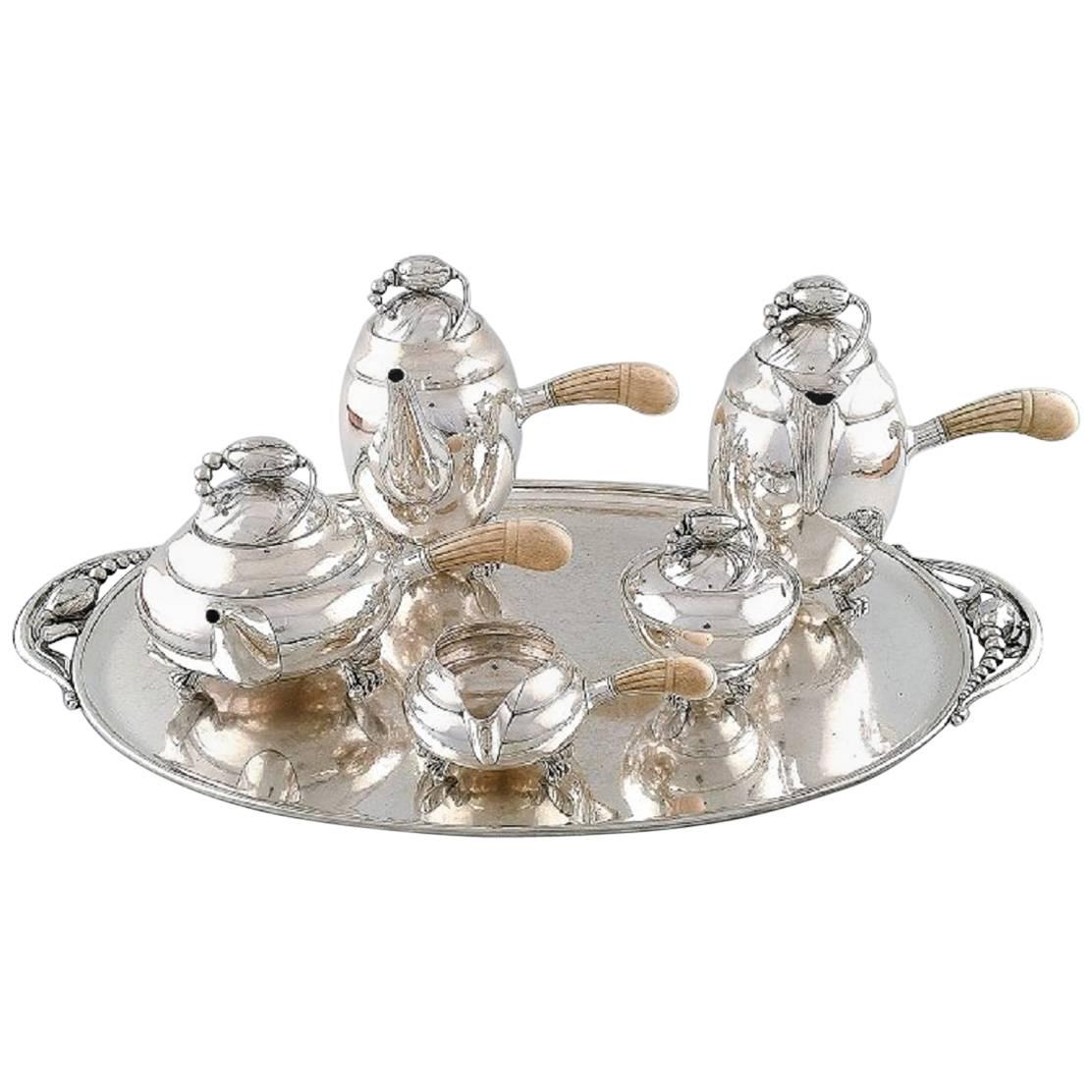 Exquisite and Very Rare Georg Jensen Blossom Sterling Tea and Coffee Service