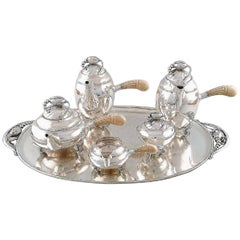 Exquisite and Very Rare Georg Jensen Blossom Sterling Tea and Coffee Service