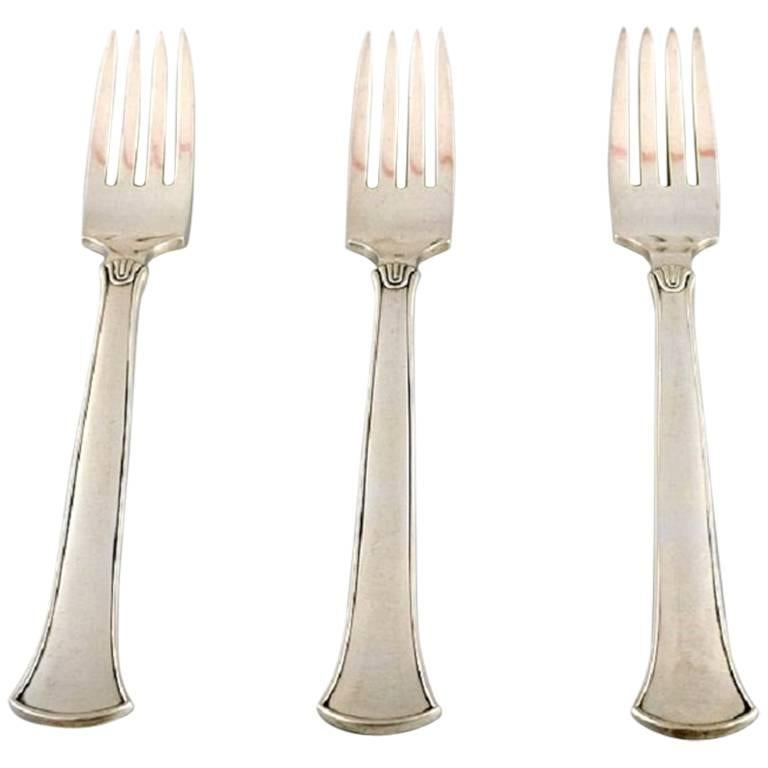Hans Hansen Silverware Number 5, Three Small Luncheon Forks or Child Forks