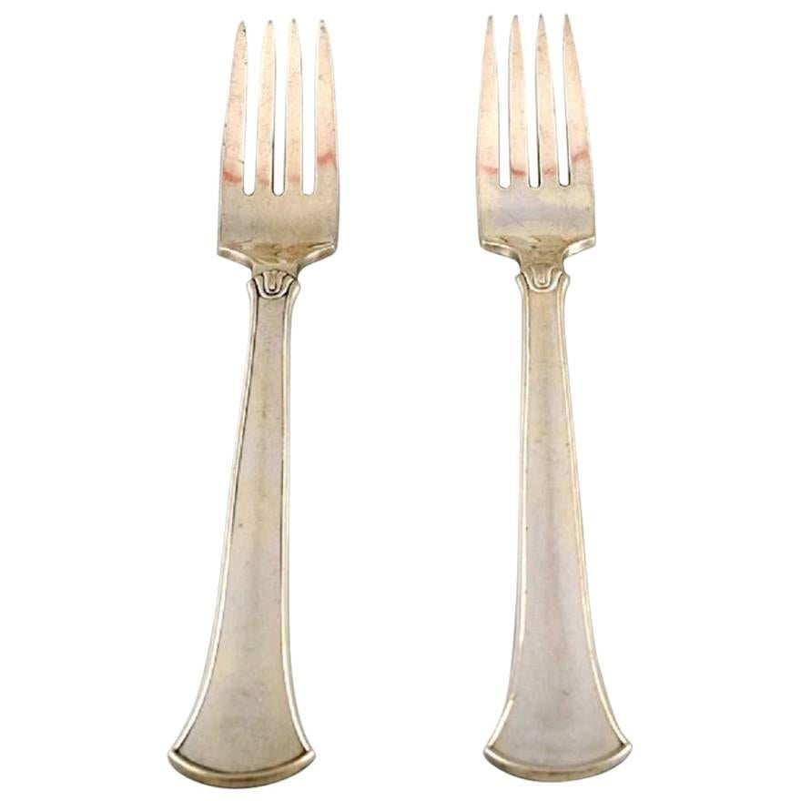 Hans Hansen Silverware Number 5, Two Luncheons Forks in Sterling Silver