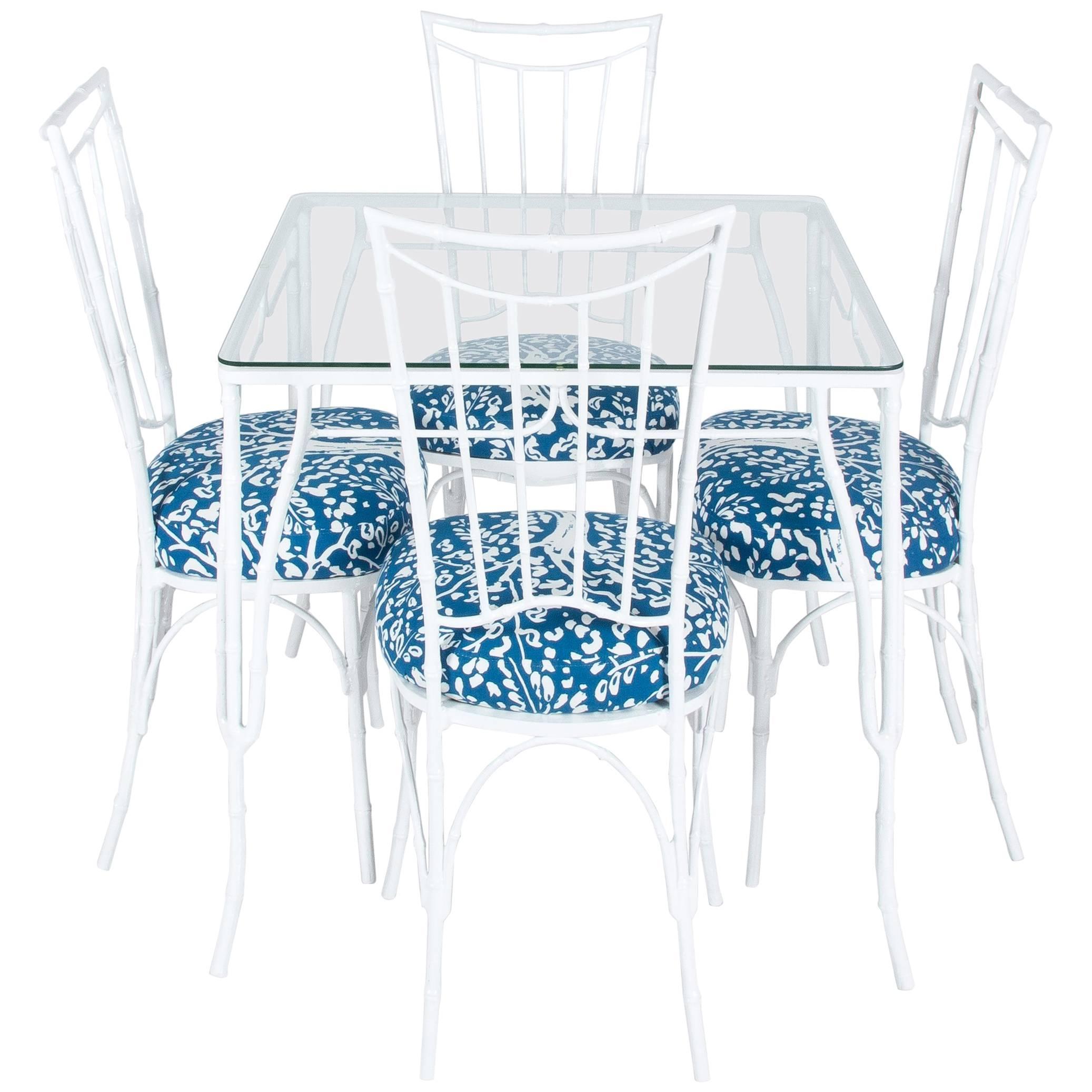 White Metal Faux Bamboo Outdoor Dining Set