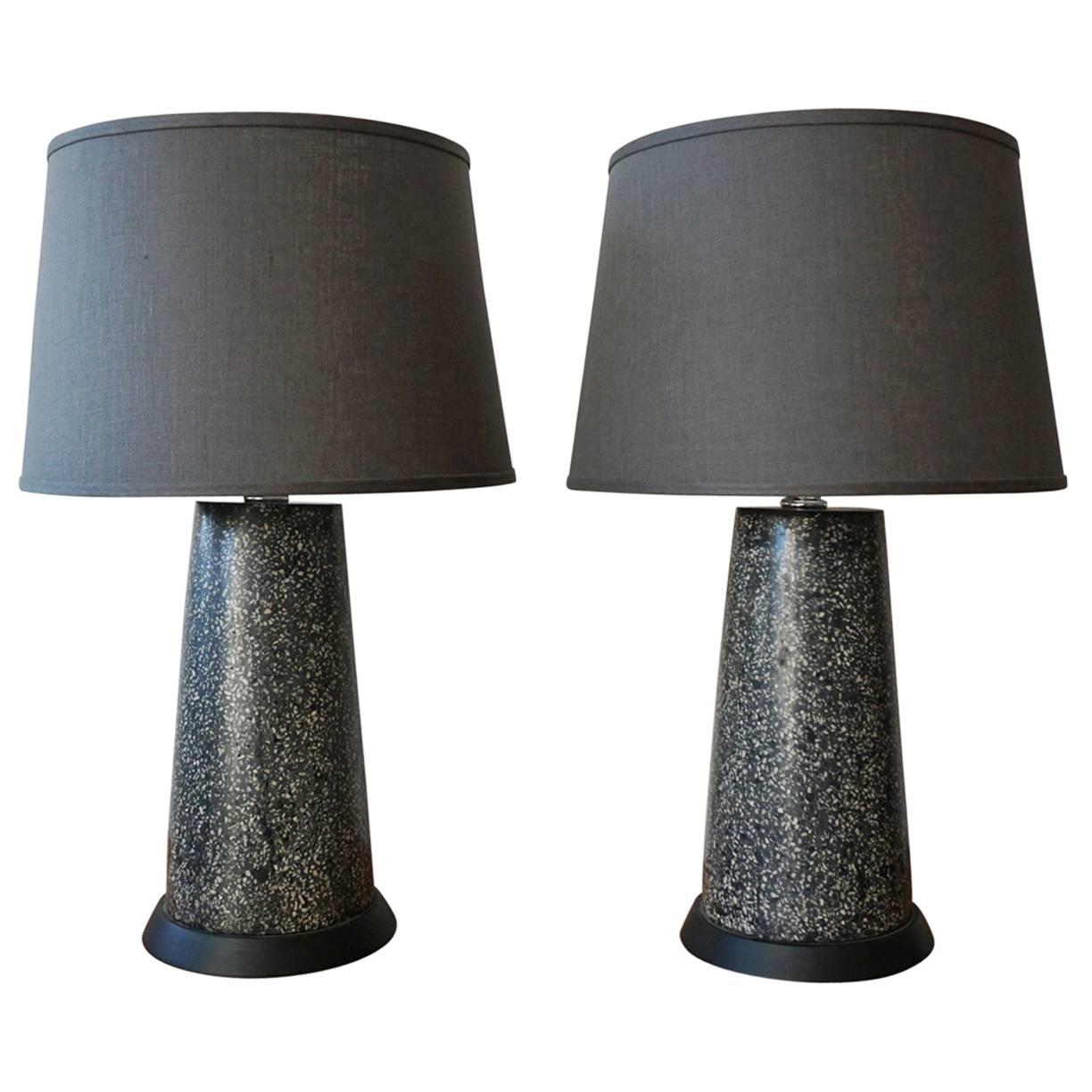 Pair of Black Terrazo Table Lamps, 1950s