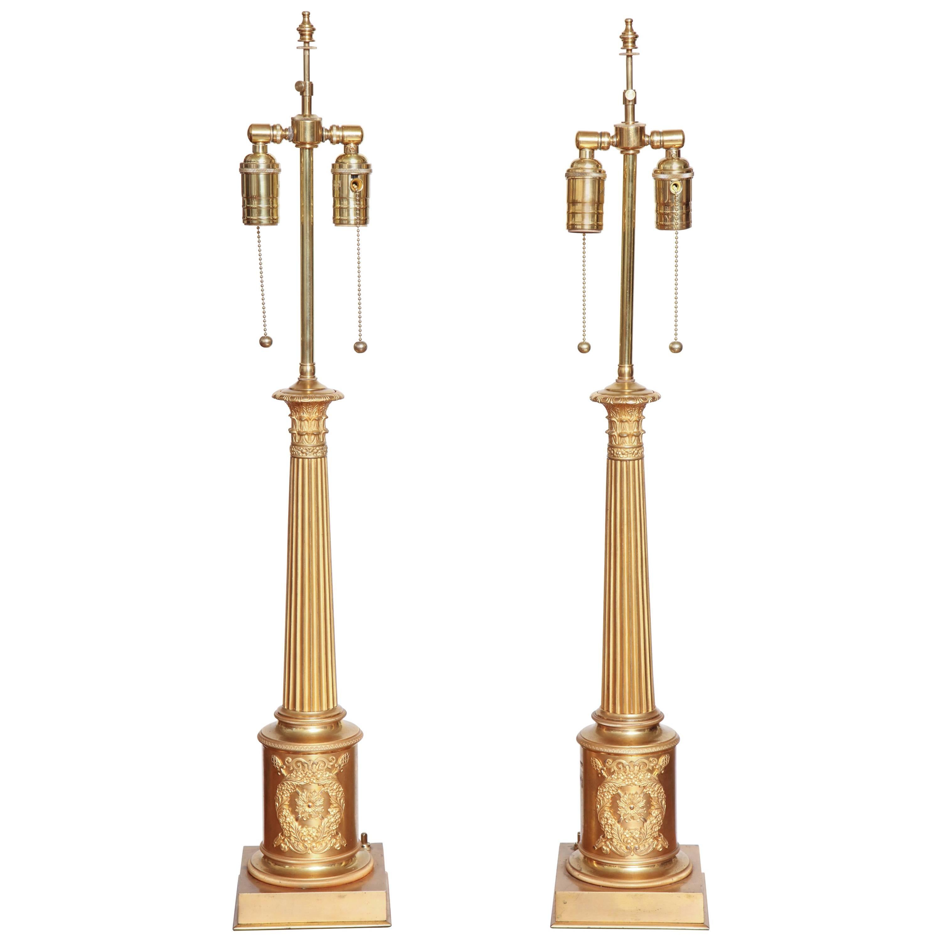 Pair of French Gilt Bronze Lamps