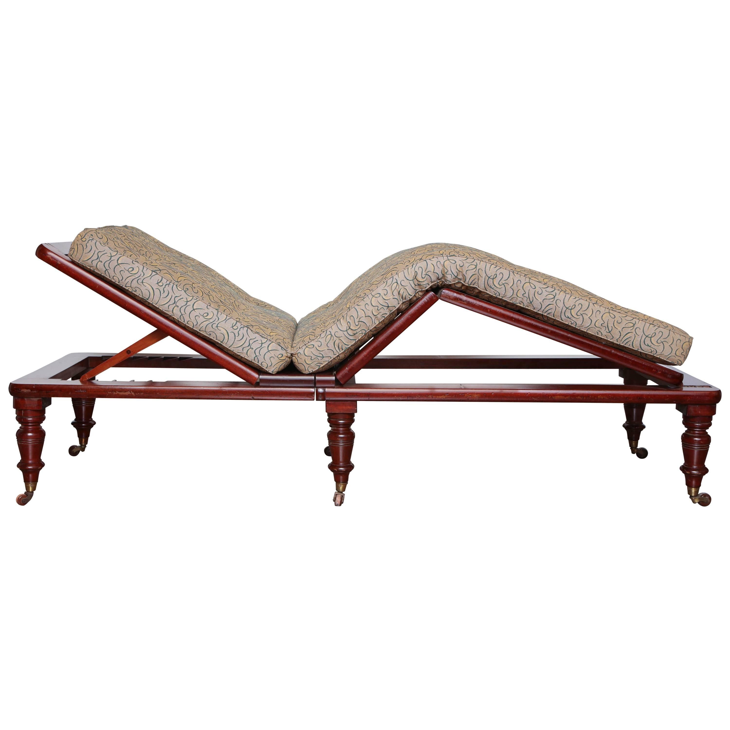 Mid-19th Century English, Mahogany Articulated Campaign Chaise
