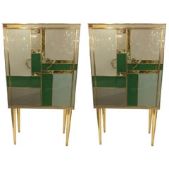 Two  Exceptional Italian Dry Cocktail Bars in Multi-Color Glass & Brass, 1970