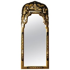 Vintage 20th Century Lacquered and Gilt Chinoiserie Mirror