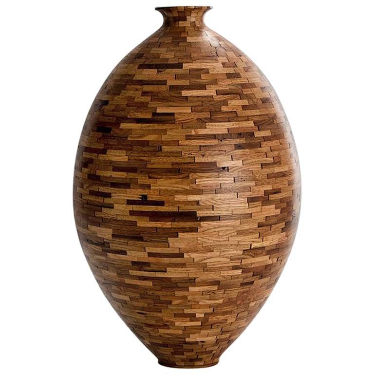 Contemporary STACKED Large Oak Vase by Richard Haining, In Stock For Sale at 1stdibs