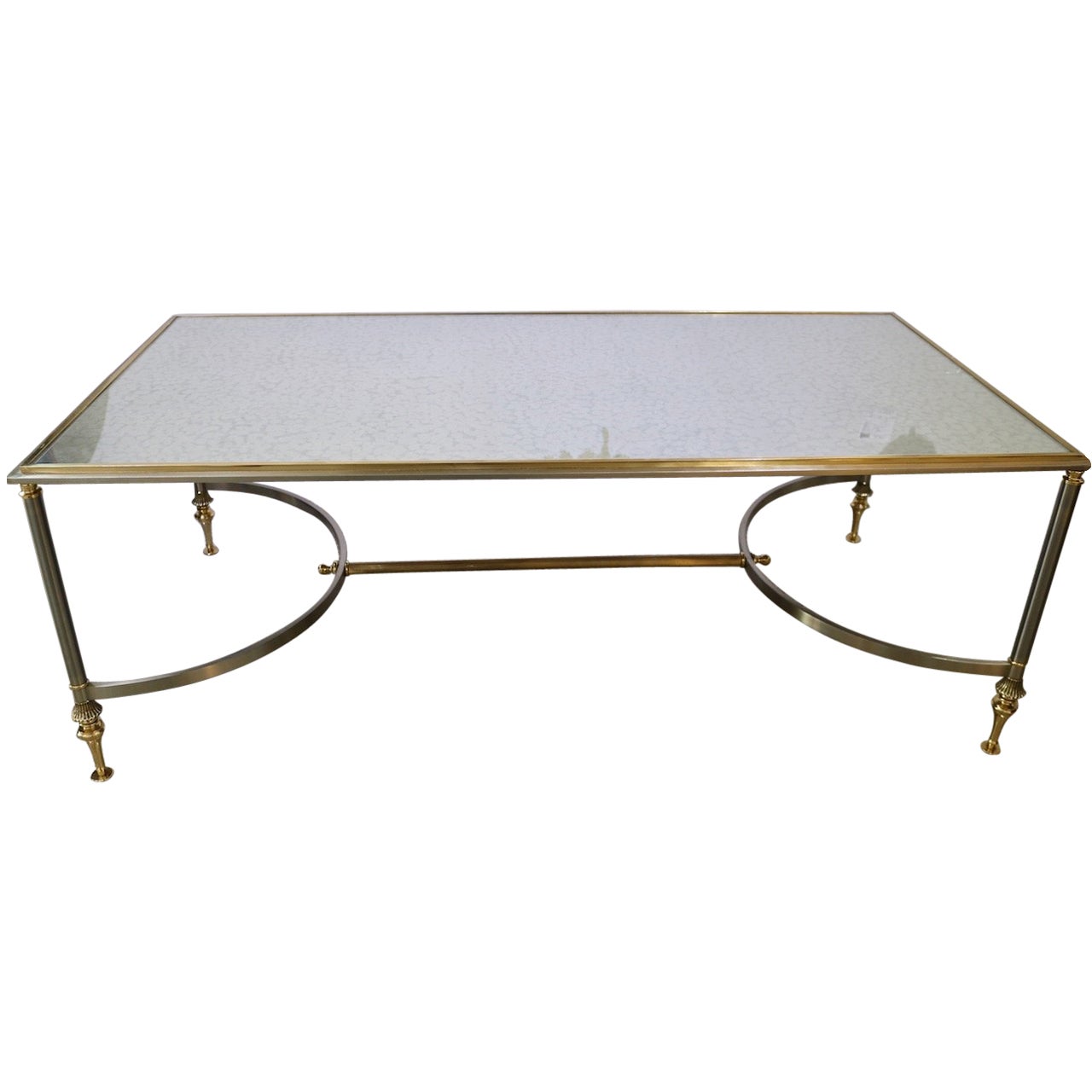 Modern Rectangular Glass and Polished Chrome "XBase" Cocktail Table