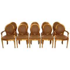 Set of Ten Antique French Style Giltwood Dining Chairs