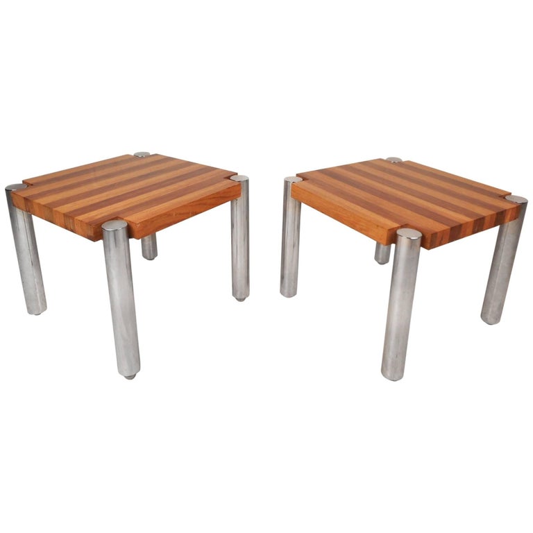 MidCentury Modern Teak End Tables with Chrome Legs For Sale at 1stDibs