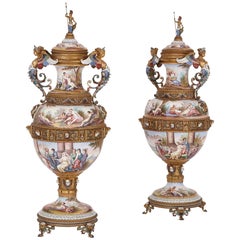 Pair of Large 19th Century Viennese Enamel and Gilt Metal Vases