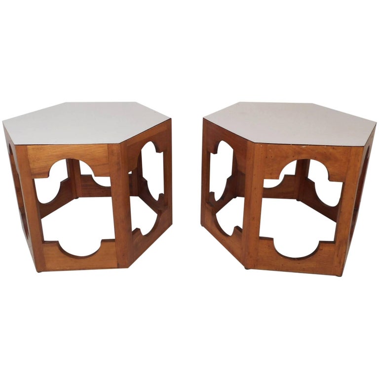 Pair of Mid-Century Modern Italian Hexagonal End Tables For Sale