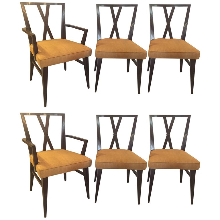 Set of Six Tommi Parzinger XBack Dining TwoArm Four Side Chairs For