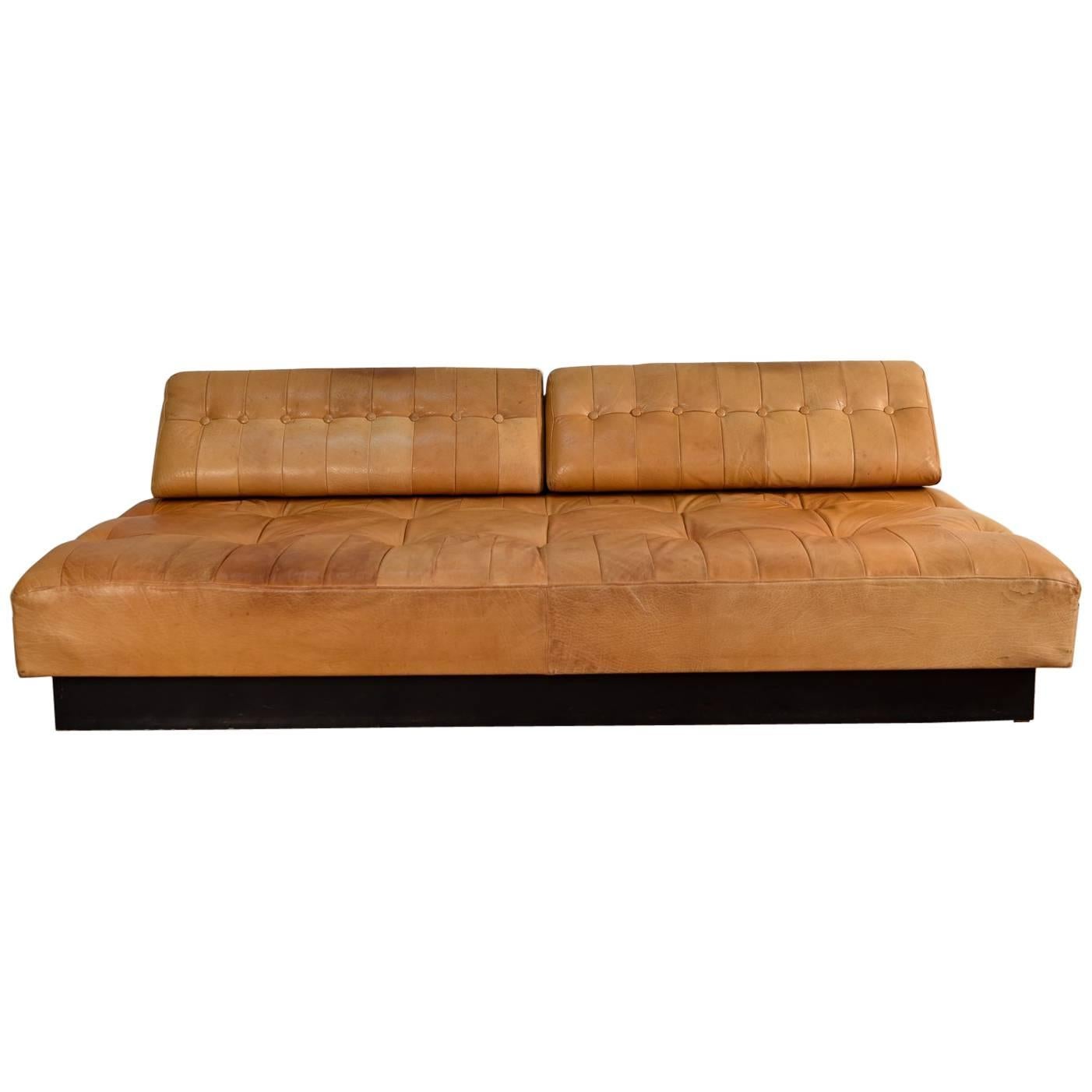 Danish Midcentury De Sede Style Butterscotch Colored Leather Sofa or Daybed