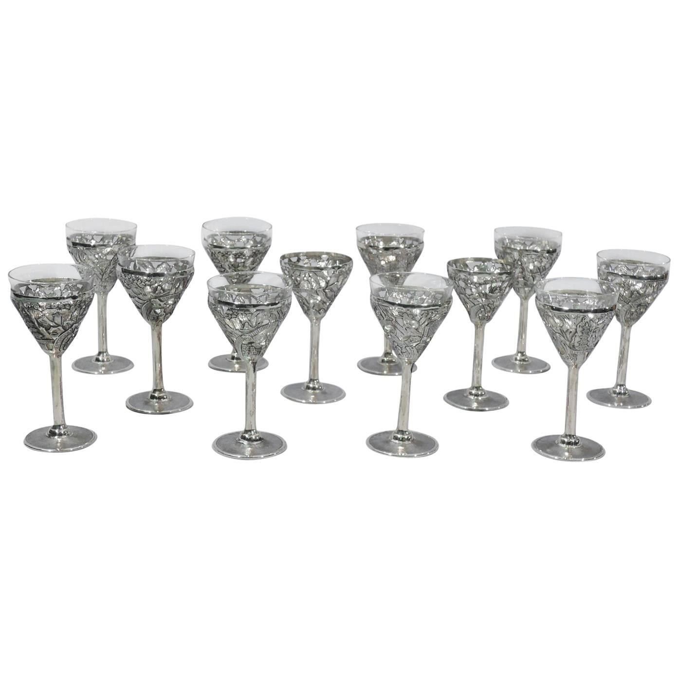 Set of Ten Chinese Export Silver Exotic Cocktail Cups