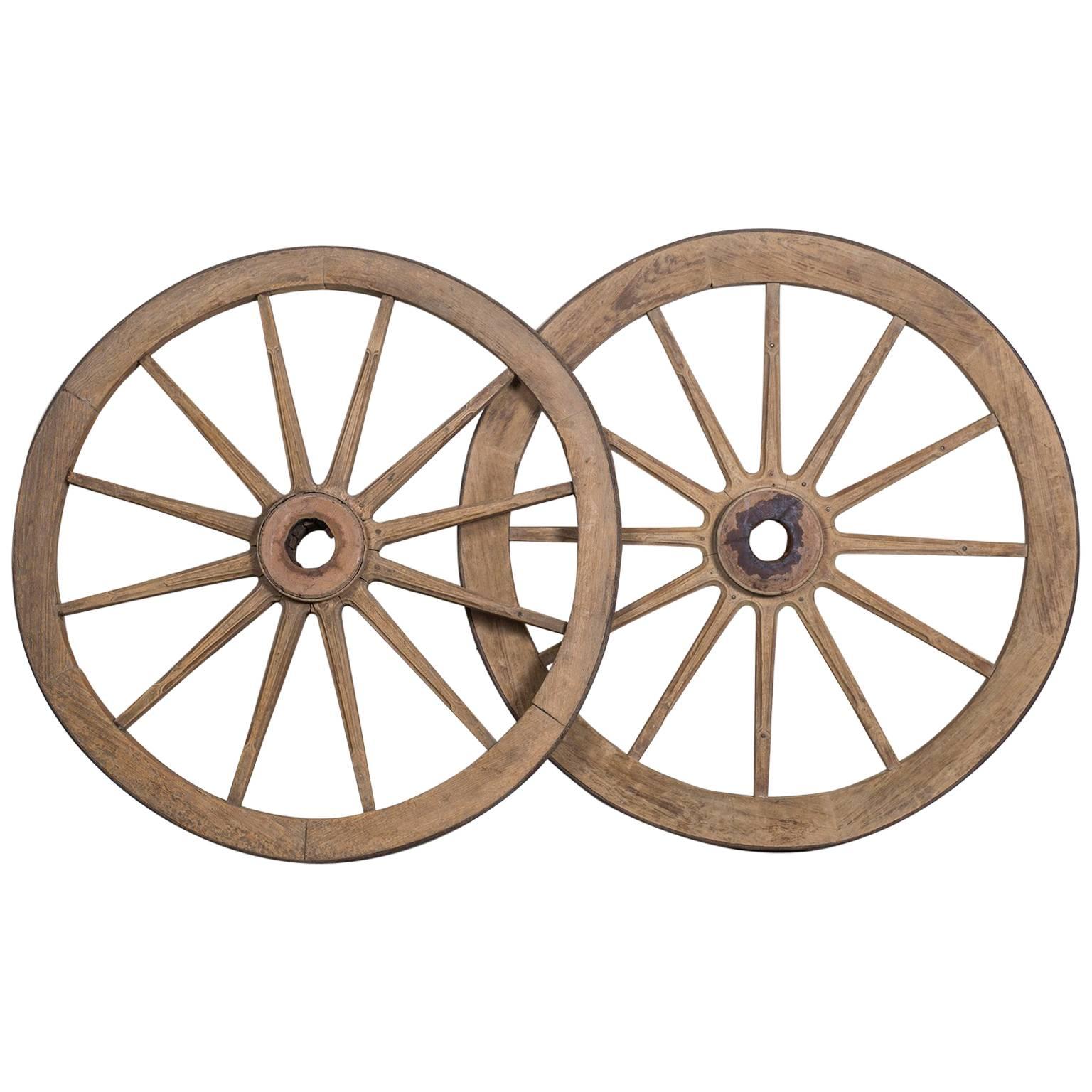 Pair of Antique French Iron Bound Wagon Wheels, circa 1880