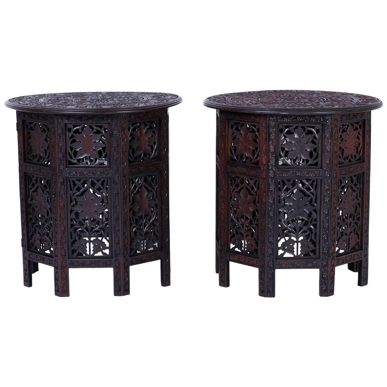  Pair of Carved Anglo Indian End Tables or Stands