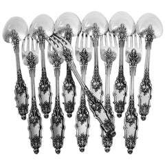 Puiforcat Rare French Sterling Silver Dinner Flatware Set of 12 Pieces Acanthus