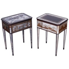 Pair of Italian Mirrored Nightstands or End Tables with a Chinoiserie Motif