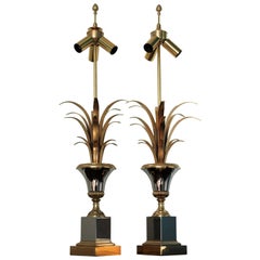 Pair of Brass Pineapple Leaf Table Lamps Attributed to Maison Charles, 1960s