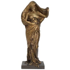 Antique French Art Nouveau Sculpture "Nature Unveiling Itself Before Science" by Barrias