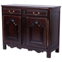 Midcentury French Provincial Style Dark Leather Sideboard