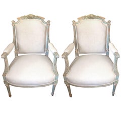 Pair of Lovely French Style Painted Wood Armchairs