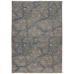 New Contemporary Gray Rug with Transitional Style and Biophilic Design