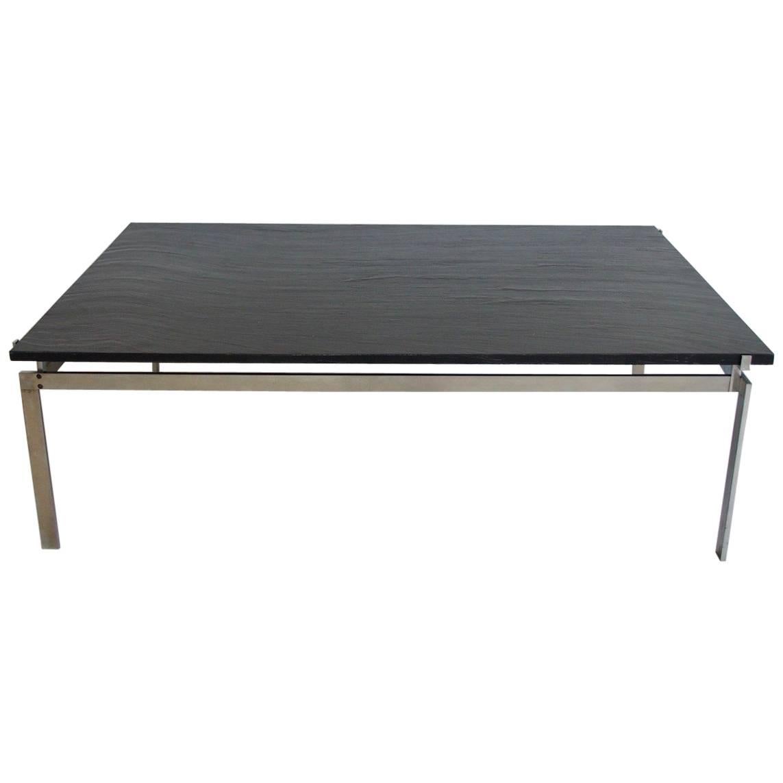 Large Steel and Black Slate Coffee Table in the Style of Poul Kjaerholm