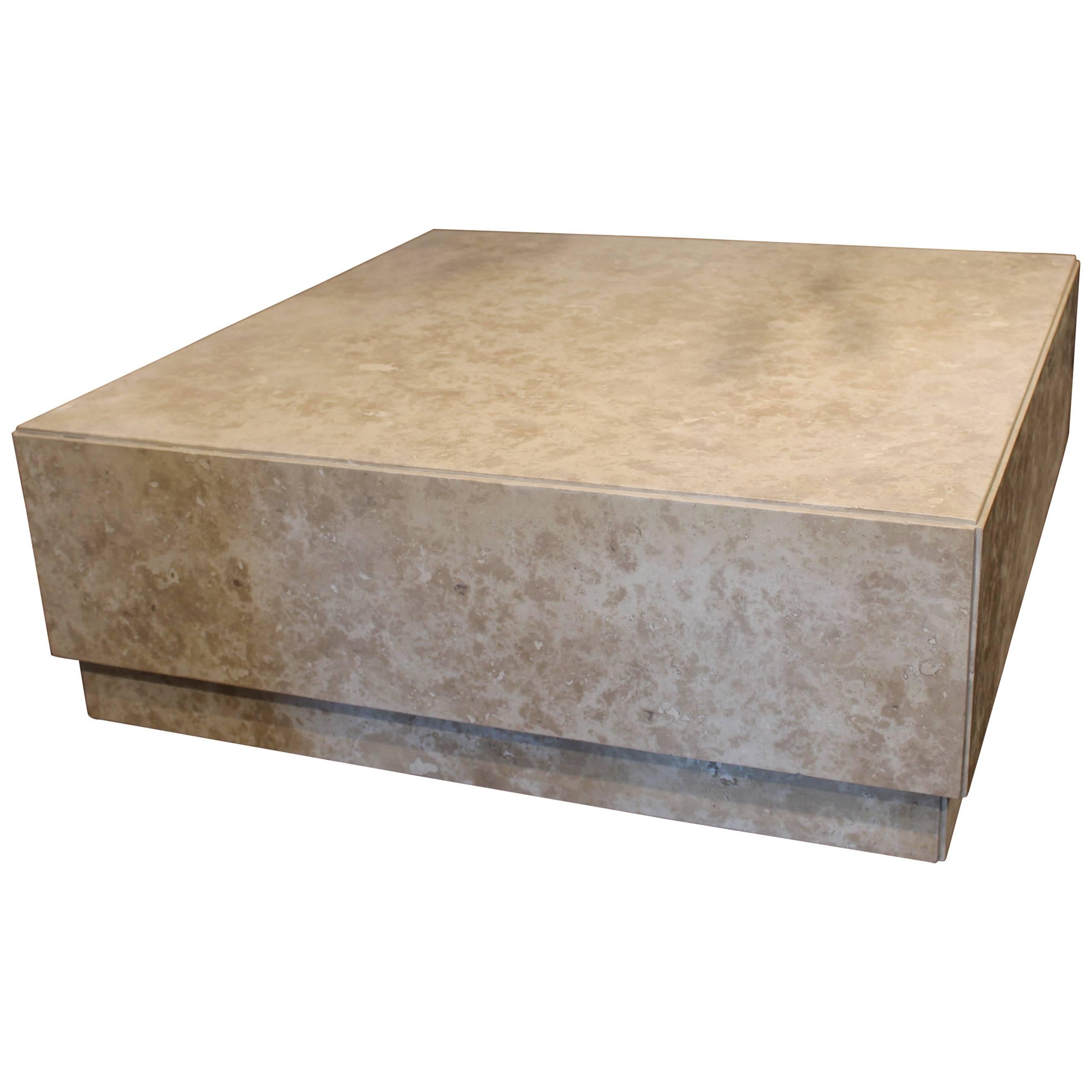 Contemporary Coffee Table with Mitered Corners in Honed Travertine Marble
