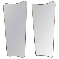 Pair of Large Scaled Mid-Century Wall Mirrors in Brass in the Style of Gio Ponti