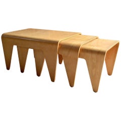 Marcel Breuer for Isokon Nesting Tables Nest of Three Mid-Century Beech Ply 1936