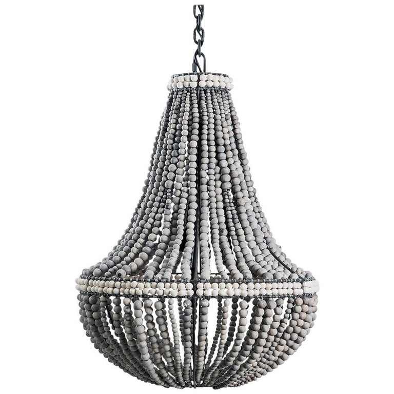 Klaylife Sash Grey Handmade Clay Beaded Chandelier Hanging Light Klaylife Sash Grey Handmade Clay Beaded Chandelier Hanging Light 21st Century For
