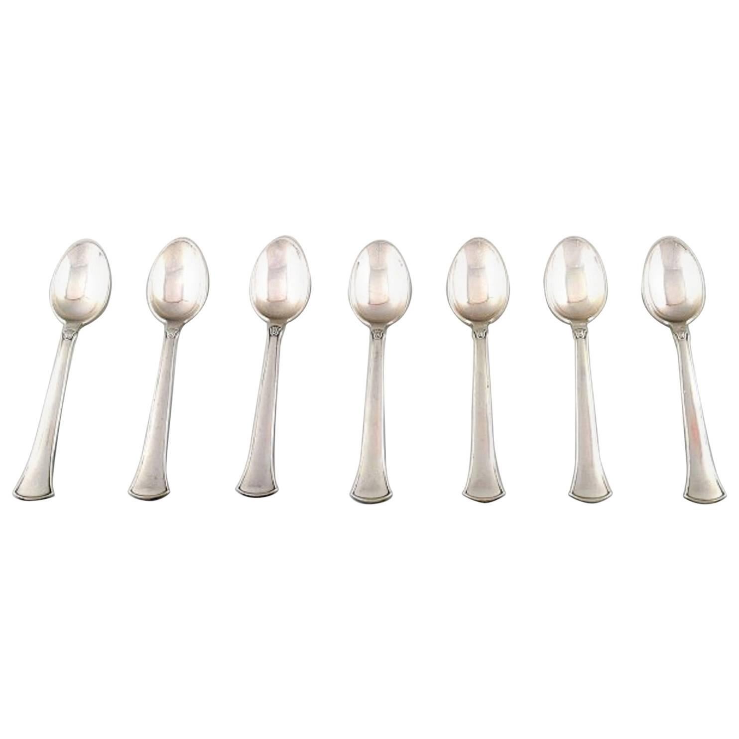 Hans Hansen Silverware Number 5, Seven Dessert Spoons in Sterling Silver