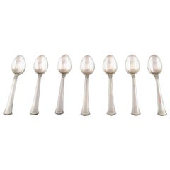 Hans Hansen Silverware Number 5, Seven Dessert Spoons in Sterling Silver