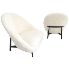 Pair of Club Chairs Model 115 Executed in Sheepskin, Designed by Theo Ruth for