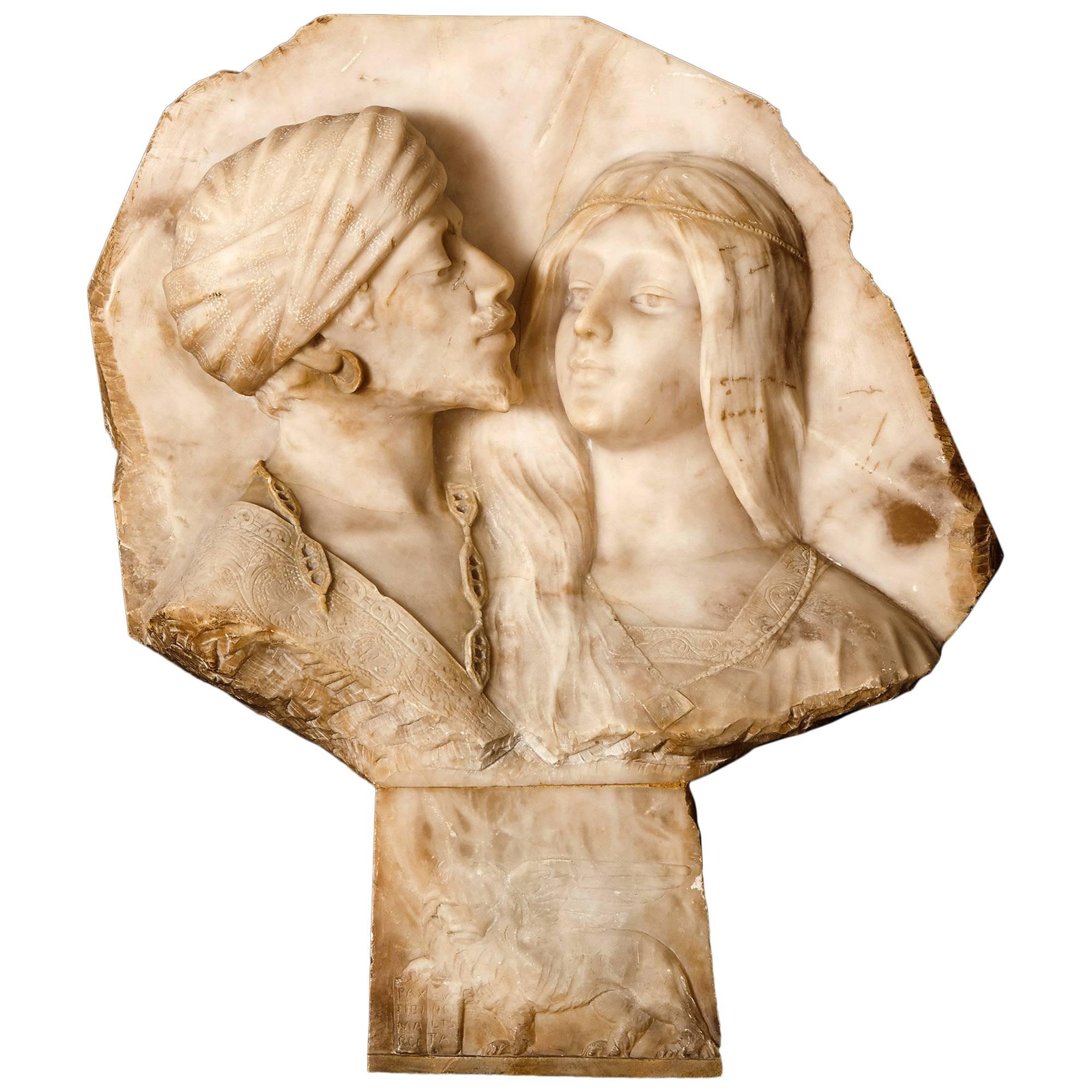 Italienische Alabaster-Reliefplakette im orientalischen Stil des 19. Jahrhunderts