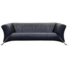 Rolf Benz 322 Designer Sofa Schwarz Dreisitzer Leder Echtleder Modern #2549