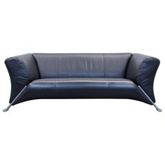Rolf Benz 322 Leather Sofa Black Two-Seat Couch Modern