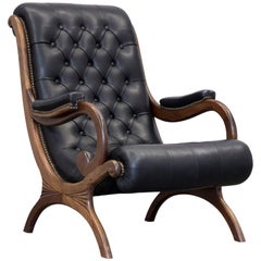 Chesterfield Leather Armchair Black One Seat Vintage Retro